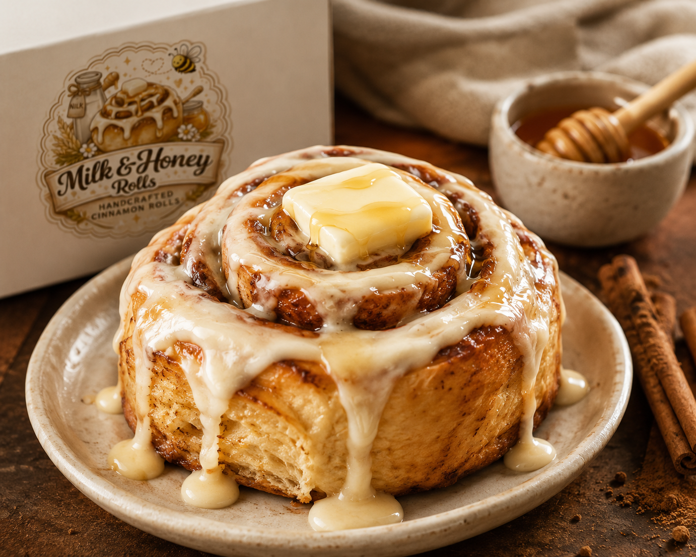 Caramel pecan cinnamon roll close-up